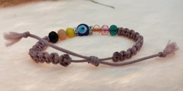 Sevimli Nazar Boncuklu Gül Kurusu  Örgü Ayarlanabilir  Şans Bileklik - 3