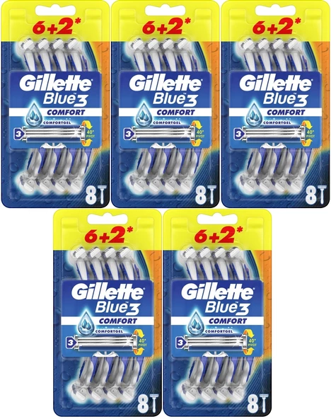 Gillette Blue3 Comfort Kullan At Tıraş Bıçağı (6+2) Toplam 40 Adet (Avantaj Pk) (5 Li Set)