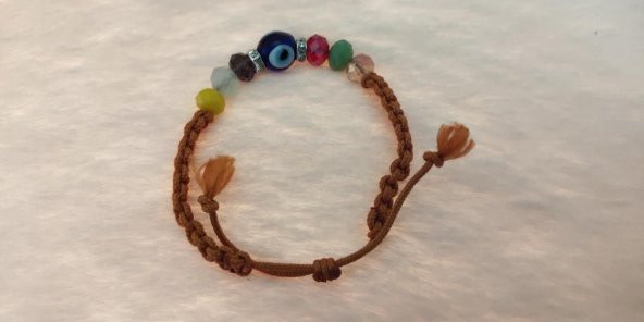 Sevimli Nazar Boncuklu Kiremit Rengi  Örgü Ayarlanabilir Bileklik - 3