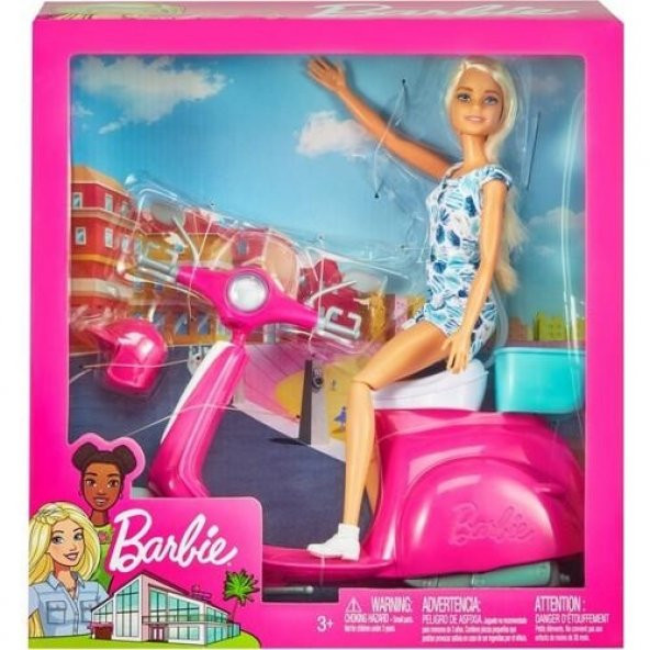 Barbie Bebek - Scooter Playset GBK85 Aksesuar Pembe
