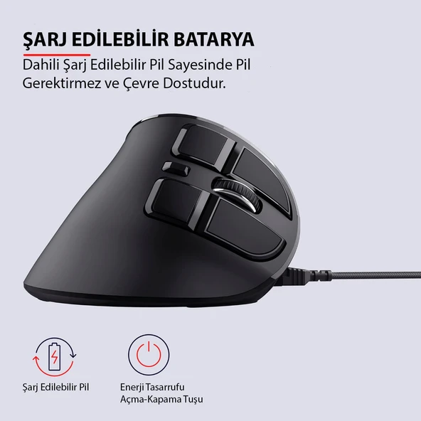 TriLine Bluetooth+2.4G Kablosuz Dikey Ergonomik Şarj Edilebilir Sessiz Mouse - 8