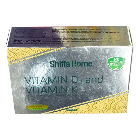 Shiffa Home D3 ve K Vitamini Yumuşak 1300 Mg x 30 Kapsül ürün görseli 1