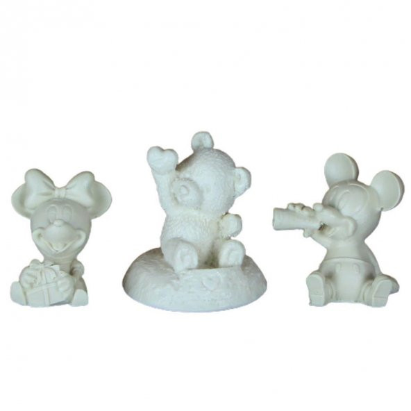 Boyanabilir Polyester Poliüretan Ham Obje Mickey Minnie Mouse Panda 3 Biblo Set - 2