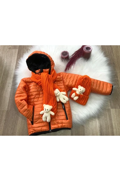 Unisex Çocuk Su Ve Rüzgar Geçirmez Bere Atkılı Mont