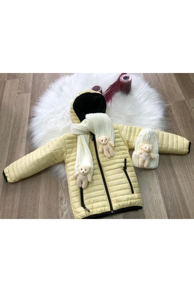 Kız Çocuk Su Ve Rüzgar Geçirmez Bere Atkılı Mont