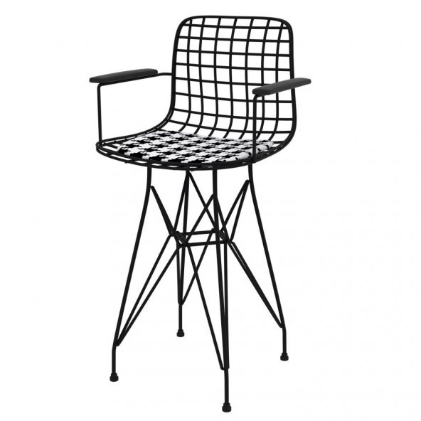 Knsz ufak boy tel bar sandalyesi 1 li uslu syhkono kolçaklı 55 cm oturma yüksekliği mutfak bahçe cafe ofis