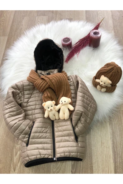 Erkek Çocuk Su Ve Rüzgar Geçirmez Bere Atkılı Mont