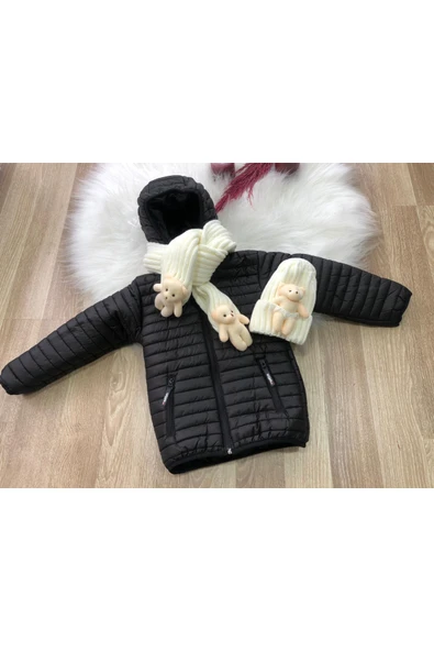 Erkek Çocuk Su Ve Rüzgar Geçirmez Bere Atkılı Mont