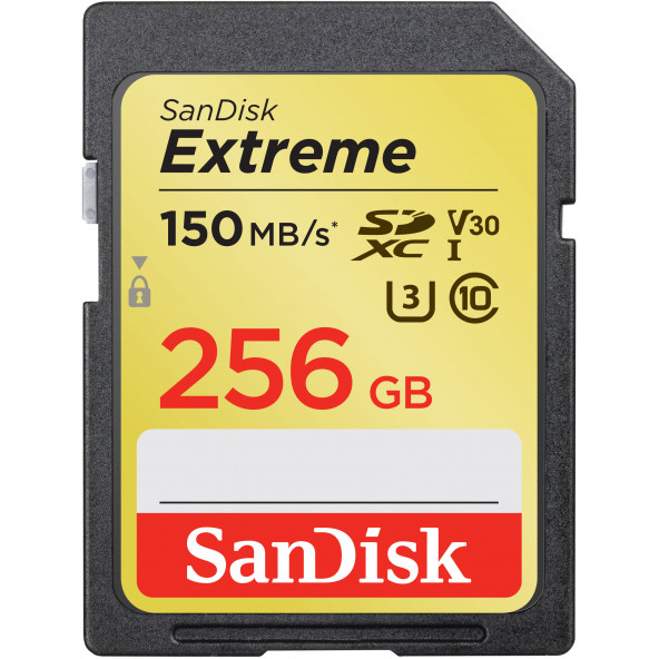 SanDisk Extreme 256GB SDXC Card 150MB/s V30 UHS-I U3 Hafıza Kartı SDSDXV5-256G-GNCIN