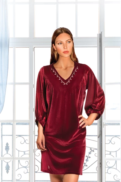 Doremi Uzun Kollu Kadife Gecelik - Resim 5