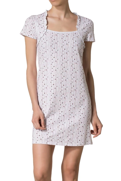 Doremi Kısa Kollu Desenli Gecelik - Resim 3