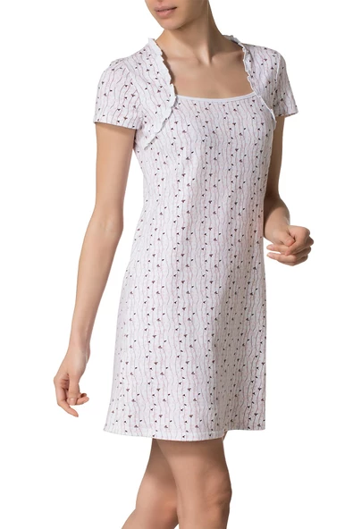 Doremi Kısa Kollu Desenli Gecelik - Resim 2