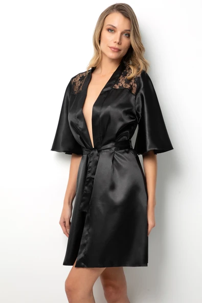 Miorre Sırtı Dantelli Saten Sabahlık - 11