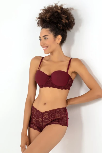Miorre Push-Up Dolgulu Dantel Detaylı Straplez Sütyen Takım - 4