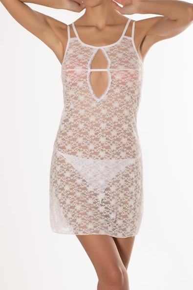 Miorre Sırtı Çapraz Askılı Biye Detaylı Dantel Gecelik-1580