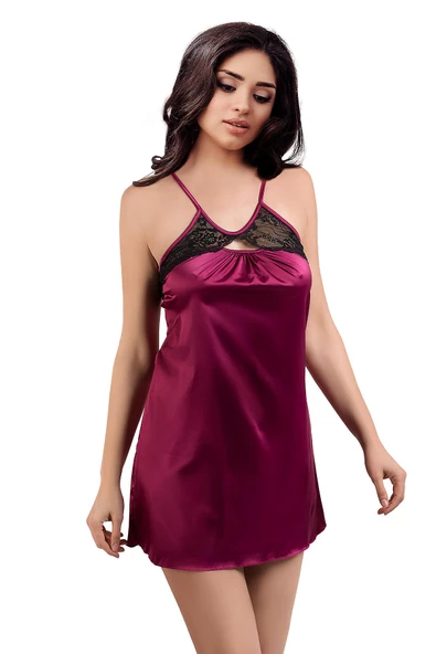 Miorre Sırtı Çapraz Askılı Dantel Detaylı Saten Gecelik-1579 ürün görseli 1