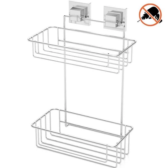 Geseus Yapışkanlı İki Katlı Krom Banyo Rafı EF256 - 4