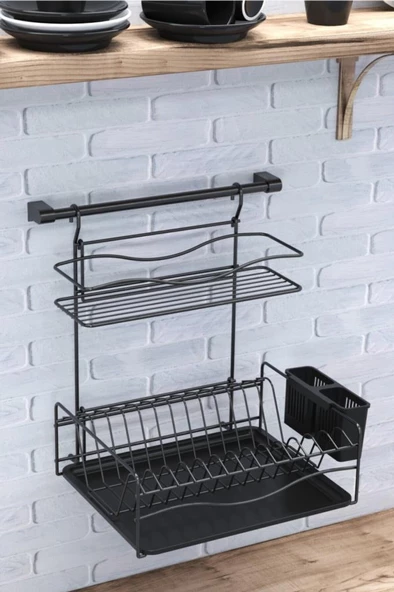 Geseus Home Borulu Askılı Bardaklık Tabaklık Bulaşıklık Mat Siyah KB013S - 2