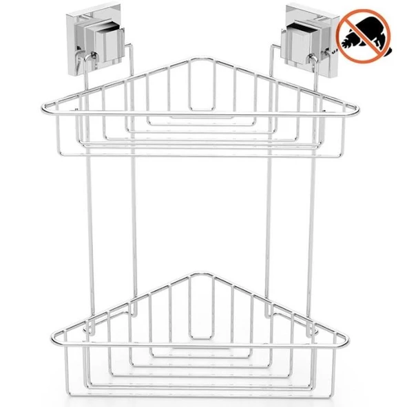 Geseus Yapışkanlı Krom İki Katlı Banyo Köşe Rafı EF257 - 2