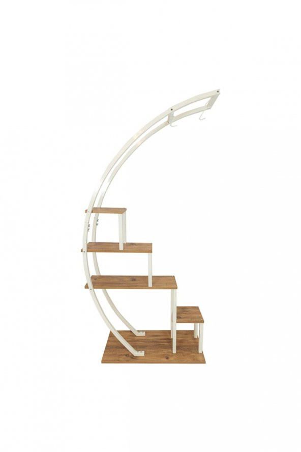 Dekoratif Metal Çiçeklik Ferforje Ahşap Çiçeklik Saksılık BEYAZ - 8