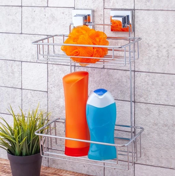 Geseus Yapışkanlı İki Katlı Krom Banyo Rafı EF256 - 2