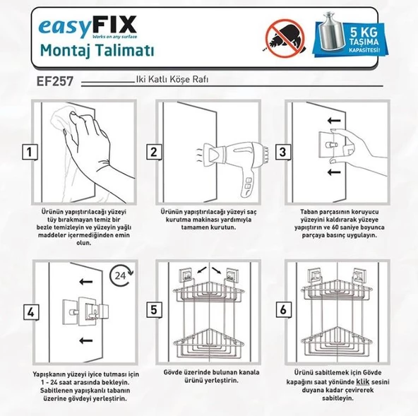 Geseus Yapışkanlı Krom İki Katlı Banyo Köşe Rafı EF257 - 4