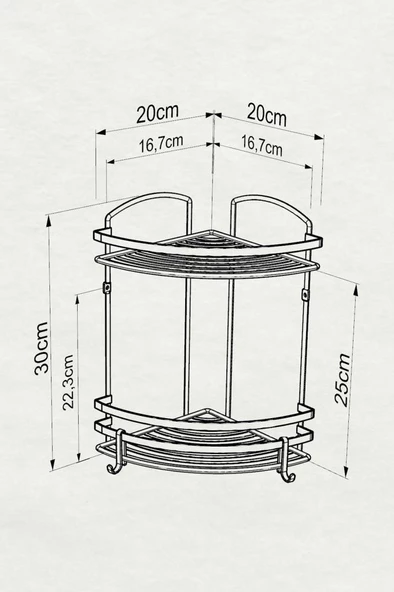 Geseus Paslanmaz Çelik İki Katlı Kancalı Banyo Köşe Rafı İnox BK082H - 3