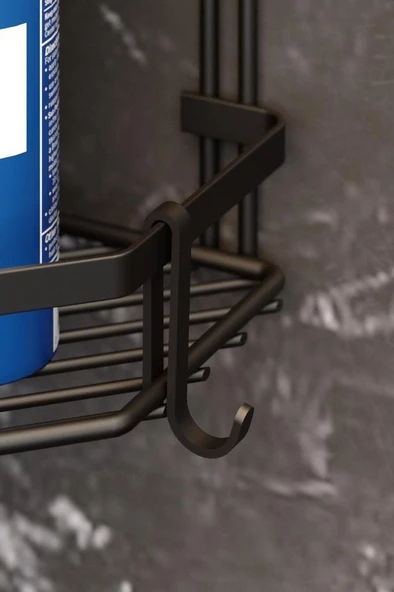 Geseus Üç Katlı Kancalı Banyo Köşe Rafı Mat Siyah ES076H - 5