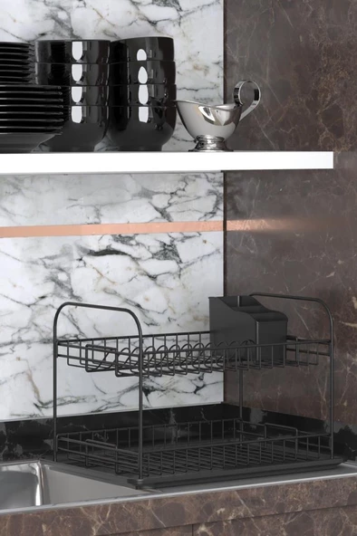 Geseus Home İki Katlı Tabaklık Bulaşıklık Mat Siyah KB007S - 4
