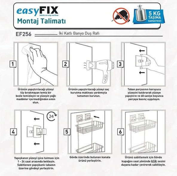 Geseus Yapışkanlı İki Katlı Krom Banyo Rafı EF256 - 5