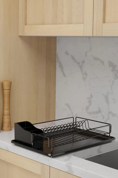 Geseus Home Tek Katlı Tabaklık Bulaşıklık Mat Siyah KB006S - 5