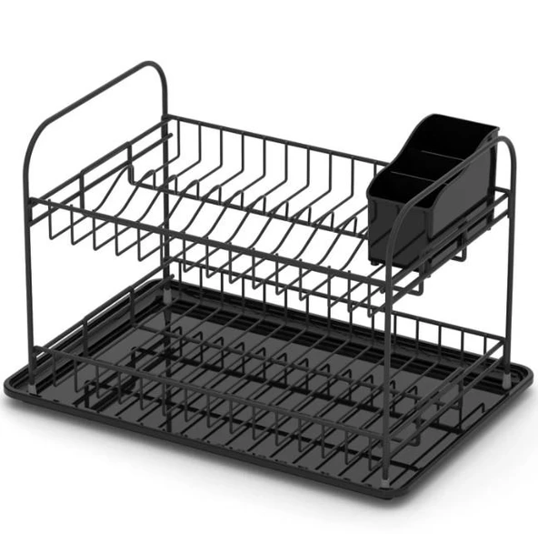 Geseus Home İki Katlı Tabaklık Bulaşıklık Mat Siyah KB007S - 2