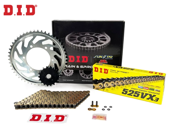 ZİNCİR DİŞLİ SETİ HONDA CB 1000 R (1000 cc)  (2018-2020) / HONDA / CB 1000 R / 1000cc / ZİNCİR: DID-525VX3 (Gold)-116 / ÖN DİŞLİ: SUNSTAR (15T) / ARKA DİŞLİ: JT (44T) / 2018-2019-2020