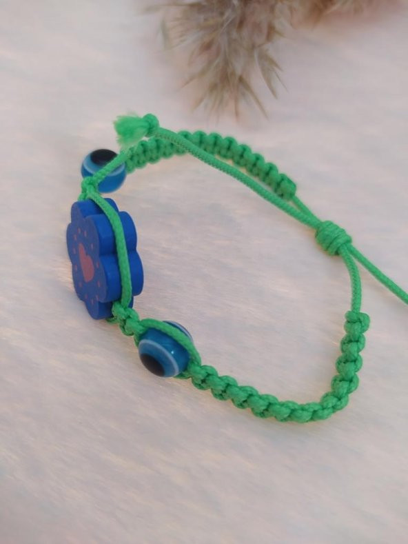 Sevimli Nazar Boncuklu Çiçek Kalp Örgü Ayarlanabilir Bileklik Yeşil - 2