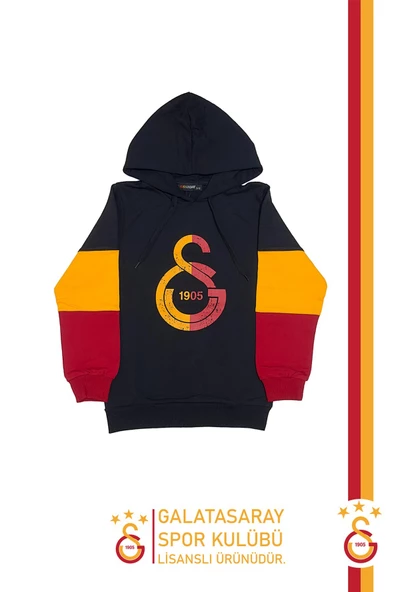 Galatasaray Orijinal Lisanslı Logo Siyah Kapüşonlu Çocuk Sweat Hediyelik Ahşap Kutulu - 6