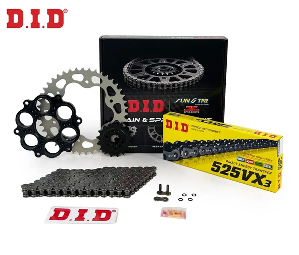 ZİNCİR DİŞLİ SETİ DUCATI MONSTER R / S (1200 cc)  (2014-2020) / DUCATI / MONSTER R / S / 1200cc / ZİNCİR: DID-525VX3 (Çelik)-108 / ÖN-ARKA DİŞLİ: SUNSTAR (15T-41T) / 2014-2015-2016-2017-2018-2019-2020