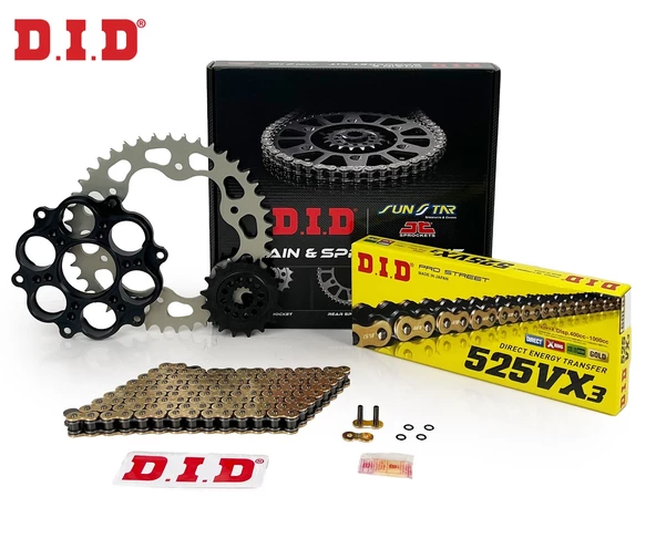 ZİNCİR DİŞLİ SETİ DUCATI HYPERMOTARD (796 cc)  (2010-2011) / DUCATI / HYPERMOTARD / 796cc / ZİNCİR: DID-525VX3 (Gold)-104 / ÖN-ARKA DİŞLİ: SUNSTAR (15T-41T) / 2010-2011-2012