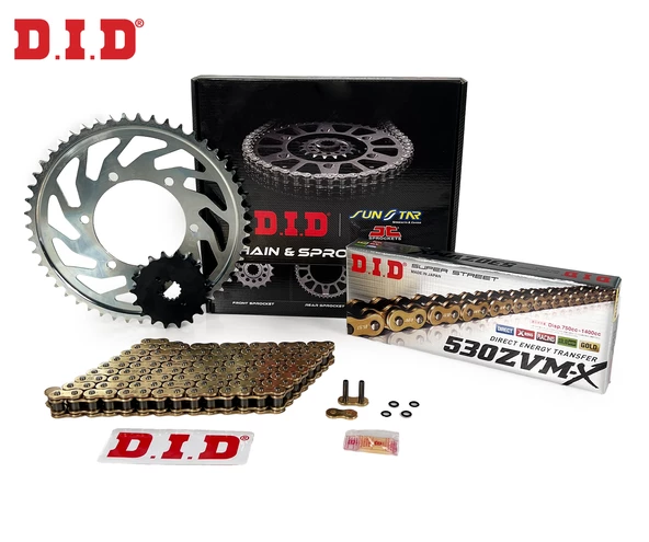 ZİNCİR DİŞLİ SETİ HONDA VFR (800 cc)  (1998-2001) / HONDA / VFR 800 / 800cc / ZİNCİR: DID-530ZVM-X (Gold)-108 / ÖN-ARKA DİŞLİ: SUNSTAR (17T-43T) / 1998-1999-2000-2001
