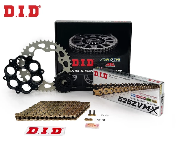 ZİNCİR DİŞLİ SETİ DUCATI HYPERMOTARD EVO (1100 cc)  (2010-2012) / DUCATI / HYPERMOTARD EVO / 1100cc / ZİNCİR: DID-525ZVM-X (Gold)-104 / ÖN-ARKA DİŞLİ: SUNSTAR (15T-41T) / 2010-2011-2012