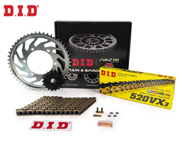 ZİNCİR DİŞLİ SETİ YAMAHA YZ F (250 cc)  (2014-2021) / YAMAHA / YZ F / 250cc / ZİNCİR: DID-520VX3 (Gold)-114 / ÖN DİŞLİ: JT (13T)  / ARKA DİŞLİ: SUNSTAR (50T) / 2014-2015-2016-2017-2018-2019-2020-2021