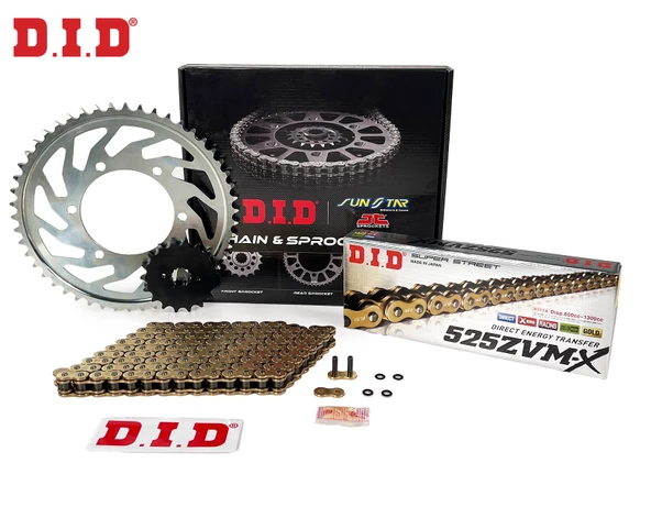 ZİNCİR DİŞLİ SETİ HONDA CBR 1000RRR SP (1000 cc) (2022-2022) / HONDA / CBR 1000RRR SP / 1000cc / ZİNCİR: DID-525ZVM-X (Gold)-118 / ÖN-ARKA DİŞLİ: SUNSTAR (16T-43T) / 2022