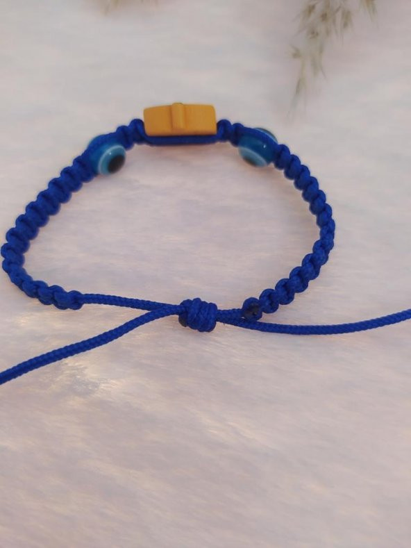 Sevimli Nazar Boncuklu Sarı Çilek Örgü Ayarlanabilir Bileklik Mavi - 3