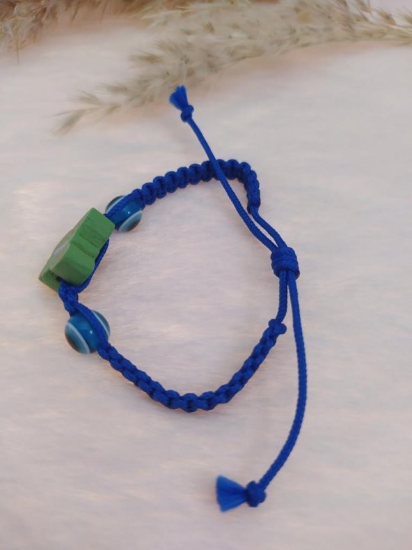 Sevimli Nazar Boncuklu Yeşil Kelebek Örgü Ayarlanabilir Bileklik Mavi - 2