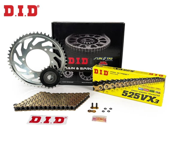 ZİNCİR DİŞLİ SETİ KTM ADVENTURE R (990 cc)  (2010-2013) / KTM / ADVENTURE R / 990cc / ZİNCİR: DID-525VX3 (Gold)-118 / ÖN-ARKA DİŞLİ: JT (16T-42T) / 2010-2011-2012-2013