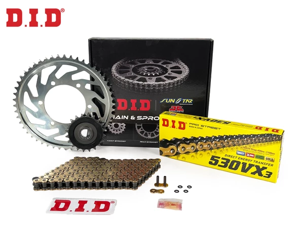ZİNCİR DİŞLİ SETİ YAMAHA YZF R1 (1000 cc)  (2006-2008) / YAMAHA / YZF R1 / 1000cc / ZİNCİR: DID-530VX3 (Gold)-118 / ÖN-ARKA DİŞLİ: JT (17T-45T) / 2006-2007-2008