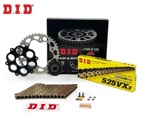 ZİNCİR DİŞLİ SETİ DUCATI HYPERMOTARD (939 cc)  (2016-2018) / DUCATI / HYPERMOTARD / 939cc / ZİNCİR: DID-525VX3 (Gold)-106 / ÖN-ARKA DİŞLİ: JT (15T-43T) / 2016-2017-2018