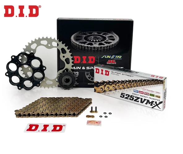 ZİNCİR DİŞLİ SETİ DUCATI EVO (848 cc)  (2011-2013) / DUCATI / EVO / 848cc / ZİNCİR: DID-525ZVM-X (Gold)-98 / ÖN-ARKA DİŞLİ: JT (15T-39T) / 2011-2012-2013