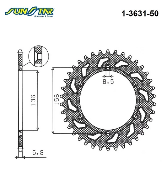 ARKA DİŞLİ / BETA / RR 2T ENDURO / RACING / 250cc / (DİŞLİ SAYISI : ORİJİNAL-2) / 2008-2009-2010-2011-2012-2013-2014-2015-2016-2017