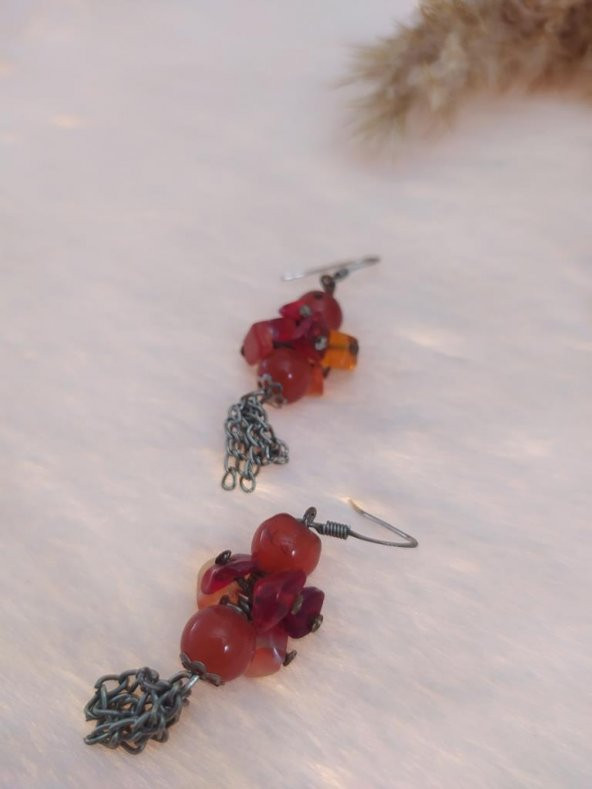 Hdmarketim Otantik Sallantılı Anadolu Temalı Doğal Taşlı Küpe - Resim 3