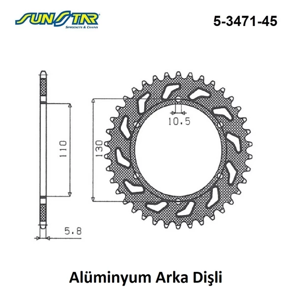 ARKA DİŞLİ ALÜMİNYUM / KAWASAKI / NINJA 250 R / 250cc / (DİŞLİ SAYISI : ORİJİNAL+2) / 2008-2009-2010-2011-2012